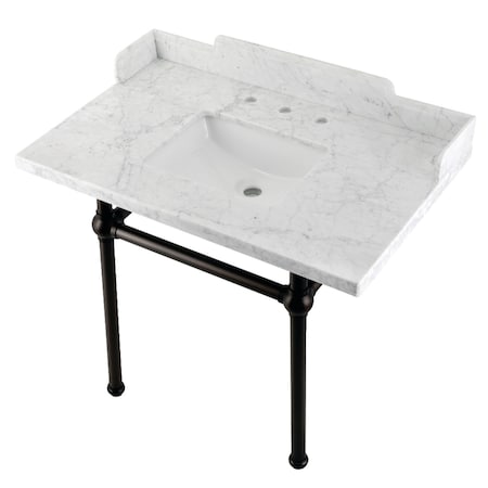 Kingston Brass 36 Carrara Marble Console Sink with Brass Legs, Marble WhiteOil Rubbed Bronze LMS3630MBSQ5